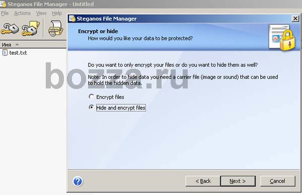 Стеганография: программа Steganos File Manager